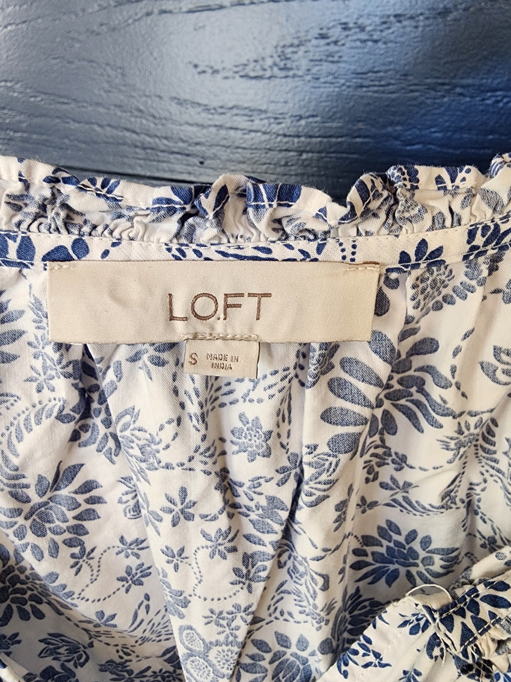 LOFT Blue Floral Peasant Blouse - Women's Top - Picture 2 of 3
